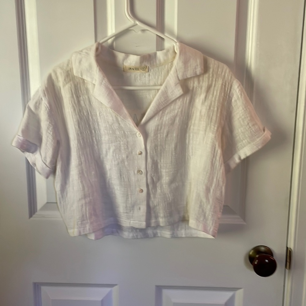 Cropped white button up